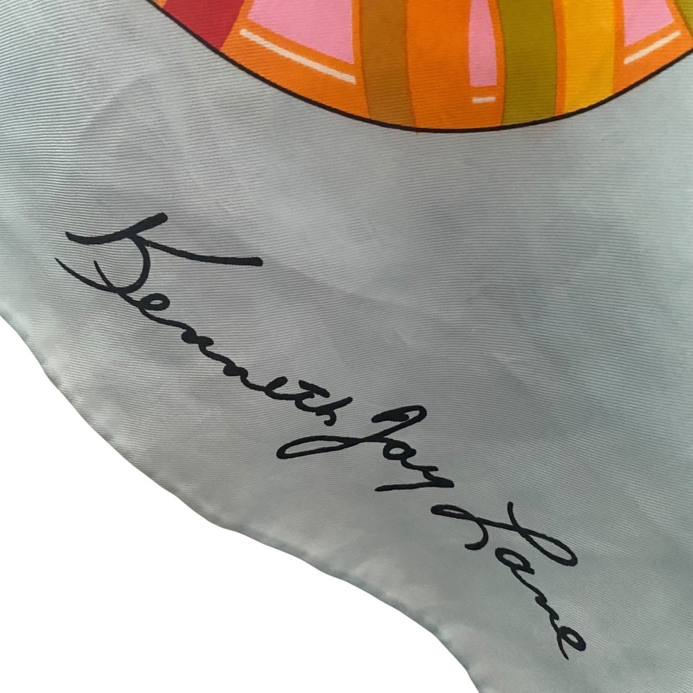 Kenneth Jay Lane‎ Vintage Butterfly Silk Scarf Blue Red Psychedelic Square Large